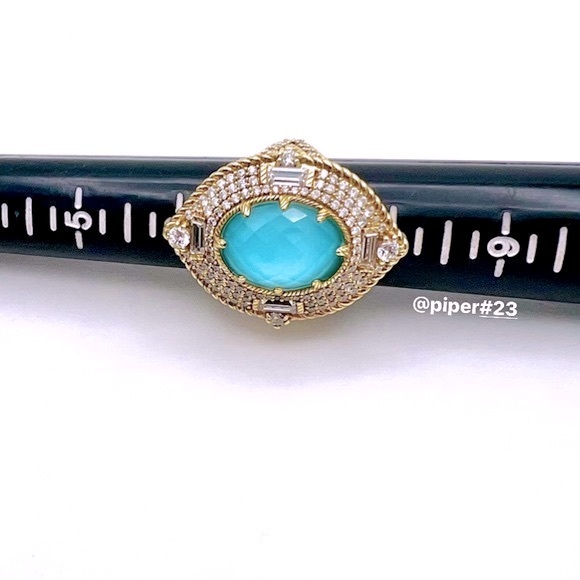EUC Judith Ripka 14K Gold Clad Turquoise Doublet and Diamonique Cocktail Ring - Picture 7 of 14